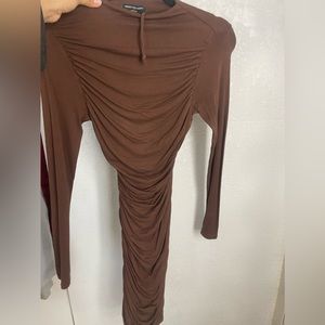 Naked wardrobe brown ruched dress open back